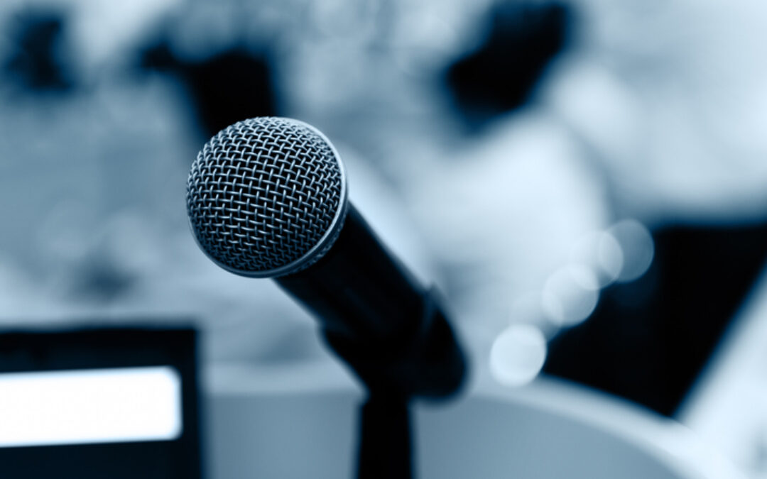 Closeup microphone in conference room